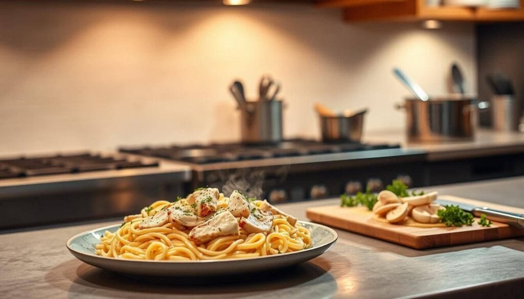 chicken alfredo dish